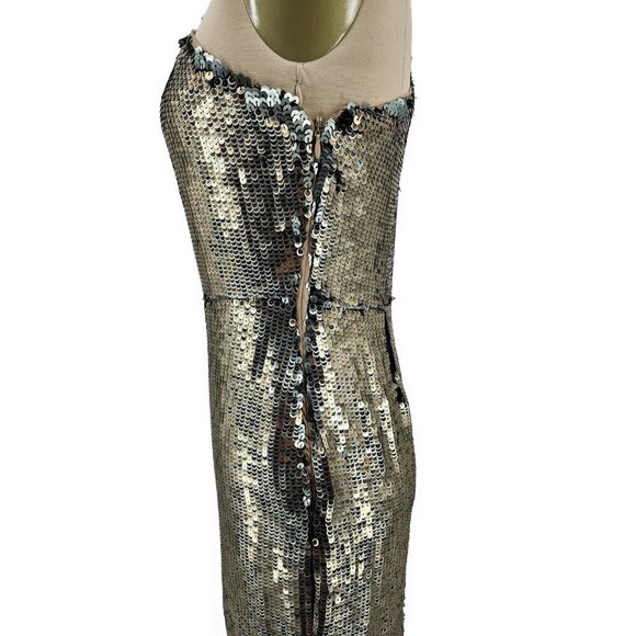 New Maeve One Shoulder Gold Sequin Mini Dress Womens 4 Body Con - Picture 5 of 10